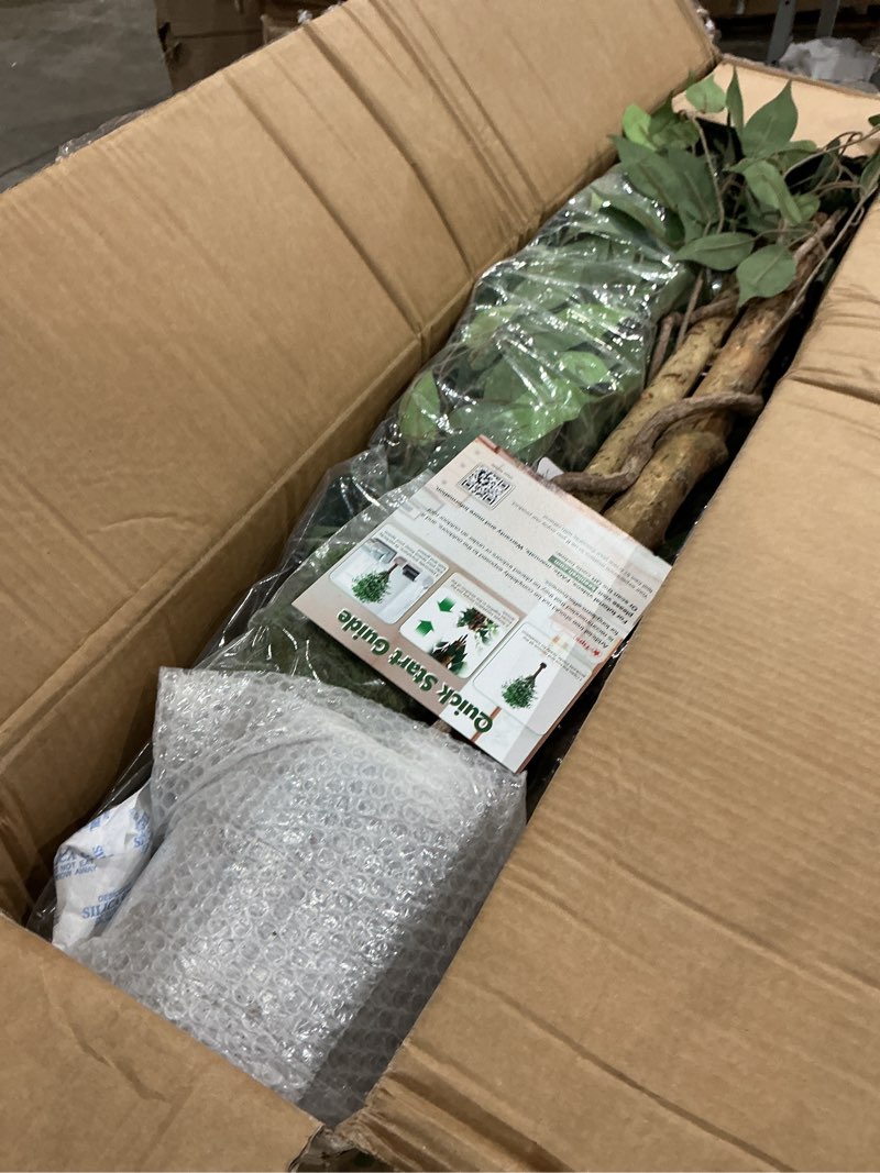 Condition photo showing Good Condition for 6.2ft ficus artificial trees with 3 natural curved trunks, 74" tall lush faux tree for home decor indoor, green lifelike fake ficus tree artificial plants 1 6ft 2in