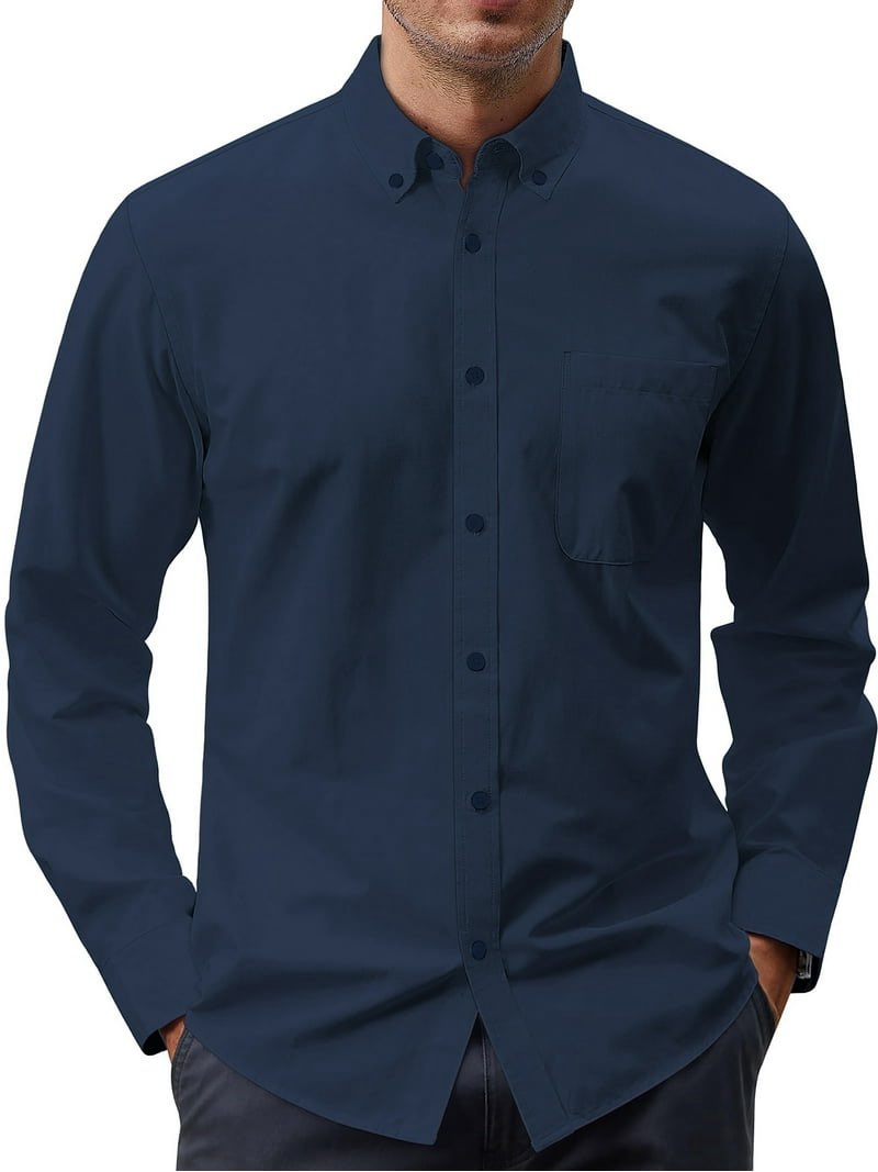 Long Sleeve Mens Dress Shirts Casual Solid Shirts for Men Regular Tops with Pocket xl