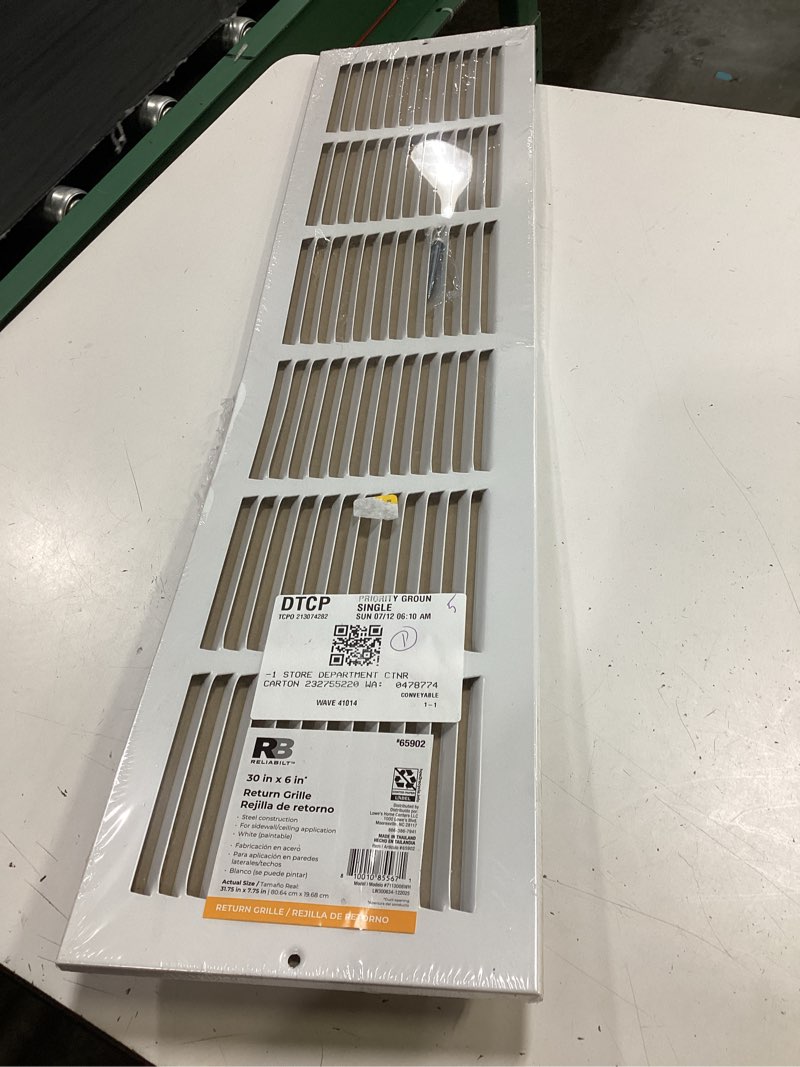 Condition photo showing As Is for reliabilt 30-in x 6-in steel white sidewall/ceiling grille