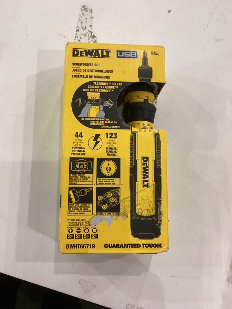 Condition photo showing As Is for DEWALT 8V MAX Cordless Screwdriver Kit, Gyroscopic, 2 Batteries and Charger Included (DCF680N2)