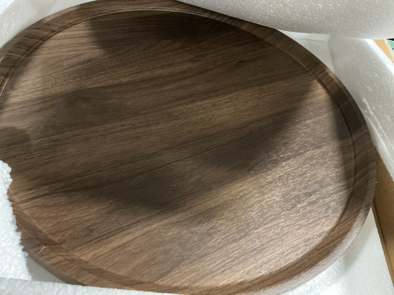 Condition photo showing Good Condition for 20 inches Round Coffee Table, Wooden Surface Top & Sturdy Metal Legs Coffee Table with Fluted, End Table for Living Room Bedroom Office Balcony Yard (Walnut, 20 inches) 20 inches Walnut