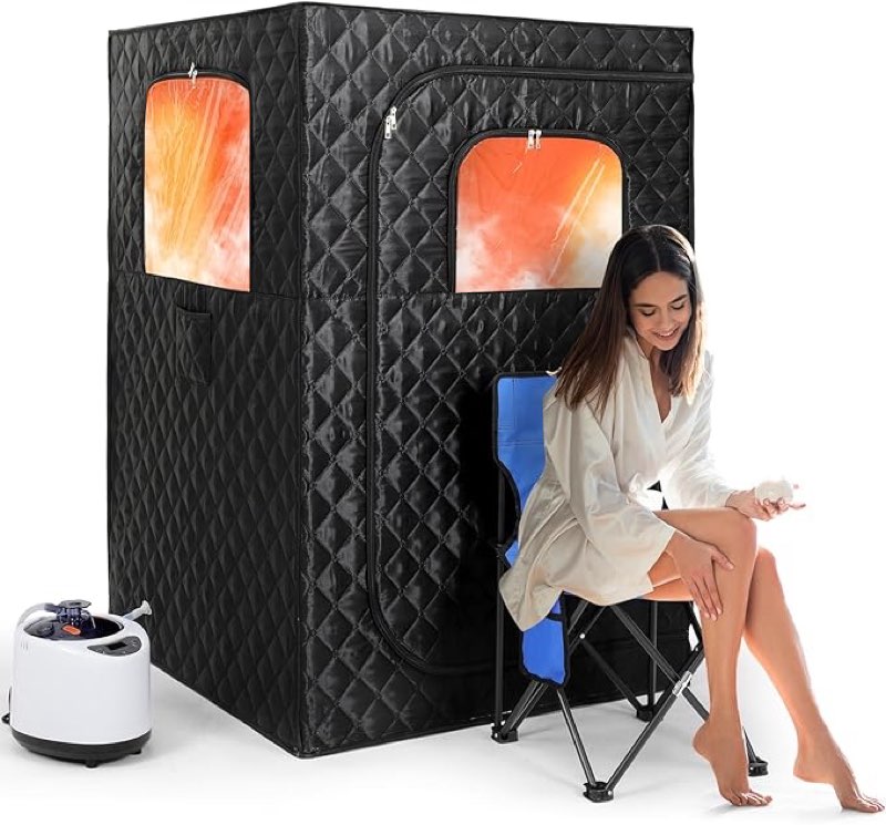 portable sauna for home full body personal sauna steam sauna tent at home spa with 2.6l 1000w steam generator, 90 minute timer, foldable chair, remote control, sauna box(black)