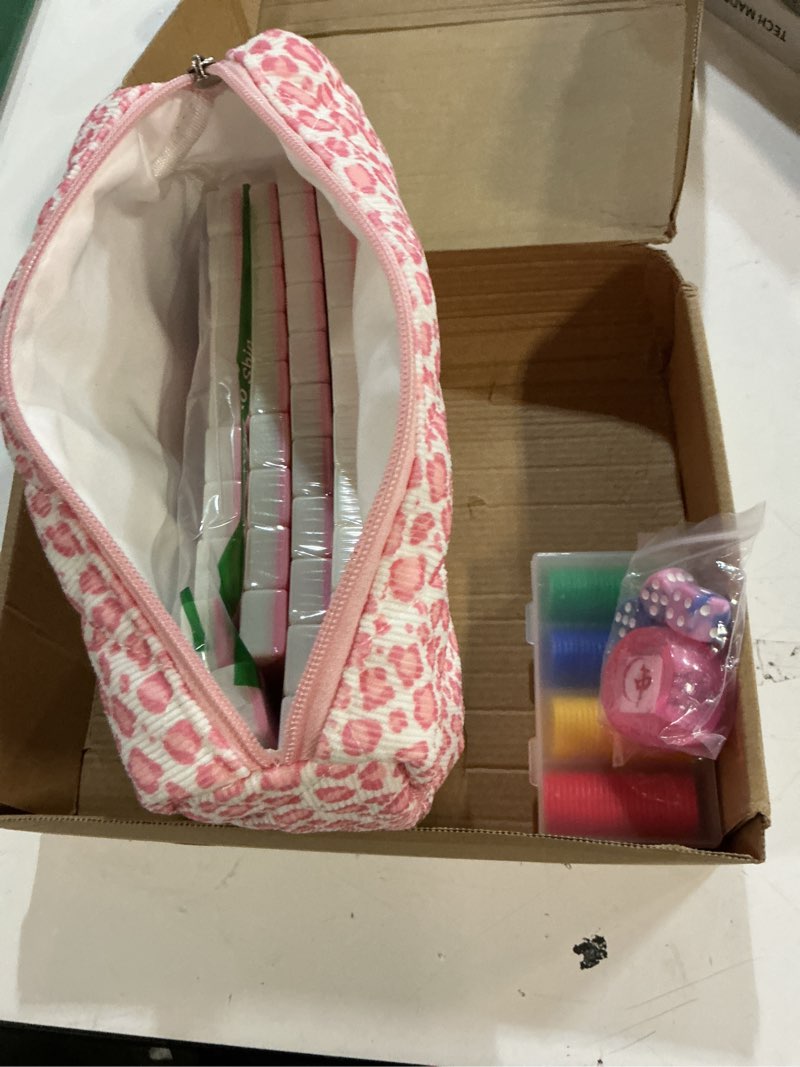 Condition photo showing Good Condition for jolitac american mahjong game set, 166 premium tiles, 1.2-inch mahjong tile set with sturdy carrying bag, thickened mah-jongg tiles bag portable travel complete mahjong set pink