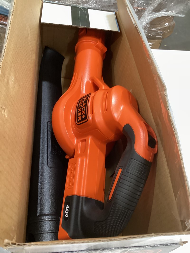 Condition photo showing As Is for black+decker cordless leaf blower, 40v max , leaf blower cordless with battery and charger, 125 mph air speed, lightweight handheld yard sweeper (lsw40c) 40v cordless sweeper kit