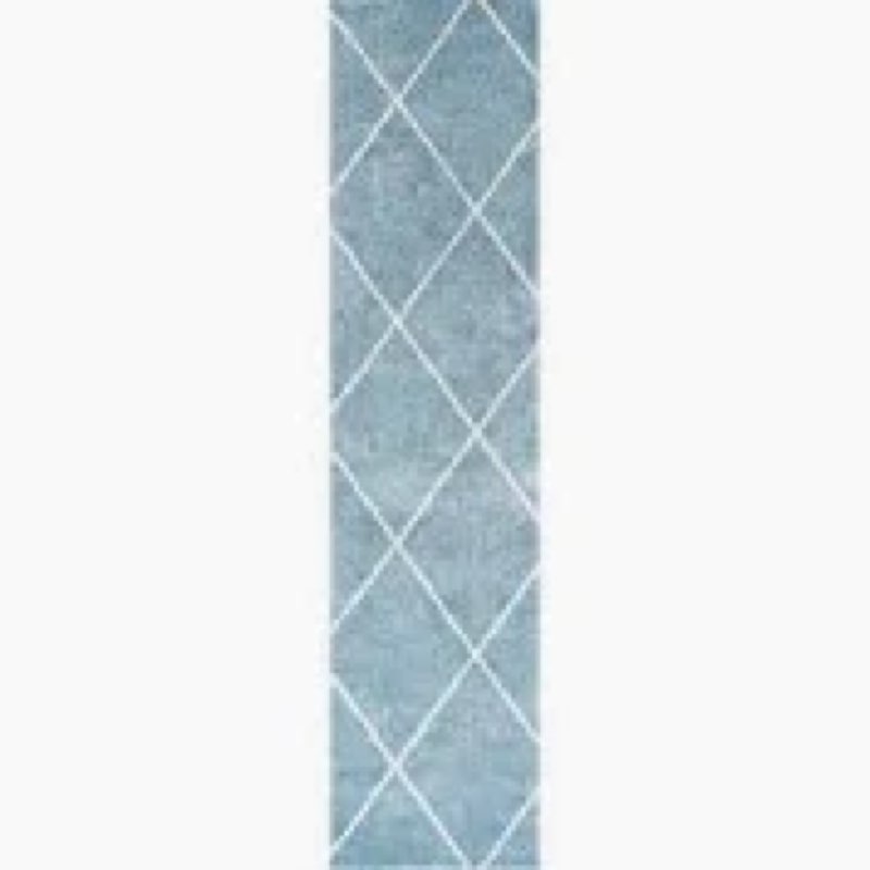 JONATHAN Y Cole Diamond Trellis Light Blue/White Runner Rug 2x8, Modern,Contemporary,Geometric,Casua