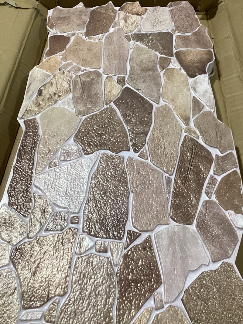Condition photo showing Good Condition for 12 Pack 38.6" x 18.9" Peel and Stick 3D Faux Stone Wall Panels PVC Lightweight Decorative Wall Tiles for Interior Accent Walls Living Room TV Background Fireplace Surround-Covers 55.6 Sq ft (5.16m2)