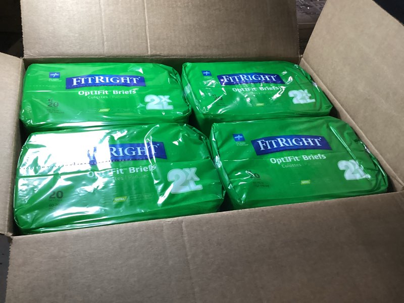 Condition photo showing New/Like New for FitRight Ultra Adult Diapers, Disposable Incontinence Briefs with Tabs, Heavy Absorbency, XX-Large, 60"-69", 4 packs of 20 (80 total) XX-Large 80