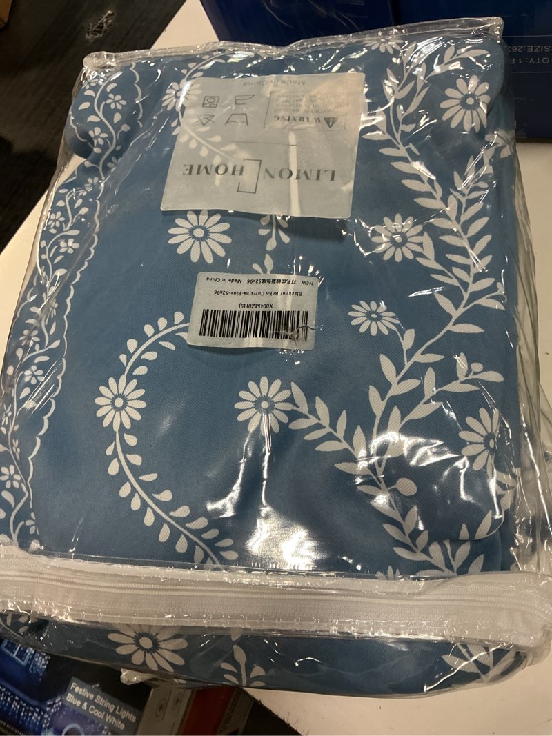 Condition photo showing New/Like New for limon home blue blackout curtains 96 inch length boho cute curtain for living room full black out patterned curtain,soundproof grommet window treatments drapes,52x96,2 panels blue 52"w x 96"l (pack of 2)