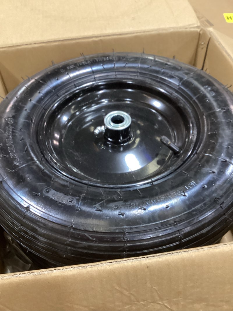 Condition photo showing Good Condition for rrq (2 pack) 4.80/4.00-8 tire and wheel, 16" pneumatic wheelbarrow tires with 3" centered hub and 3/4" bearings (comes with 5/8" id iron tube adapter), for wheelbarrow, garden cart, trailer and more
