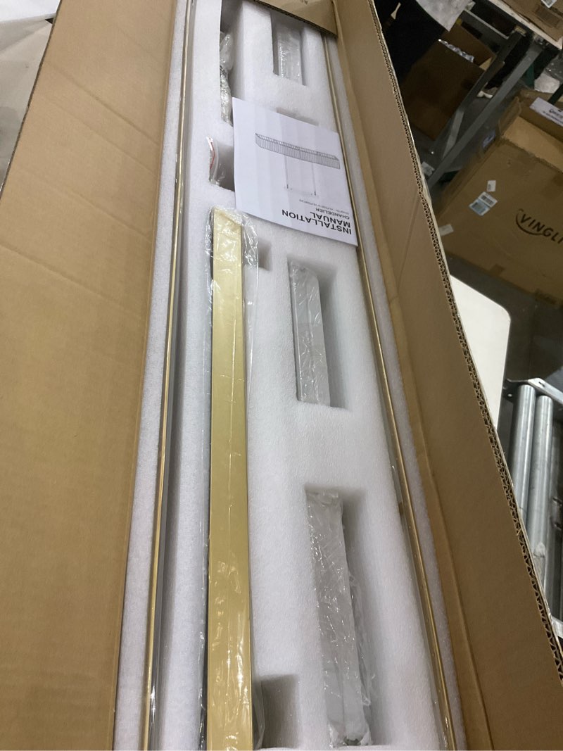 Condition photo showing New/Like New for Siljoy 7-Light Modern Crystal Chandelier, Luxury Gold Rectangular Crystal Raindrop Chandelier Lighting Adjustable Linear Pendant Ceiling Light Fixture for Dining Room Kitchen Island L47'' Gold L47 Inch