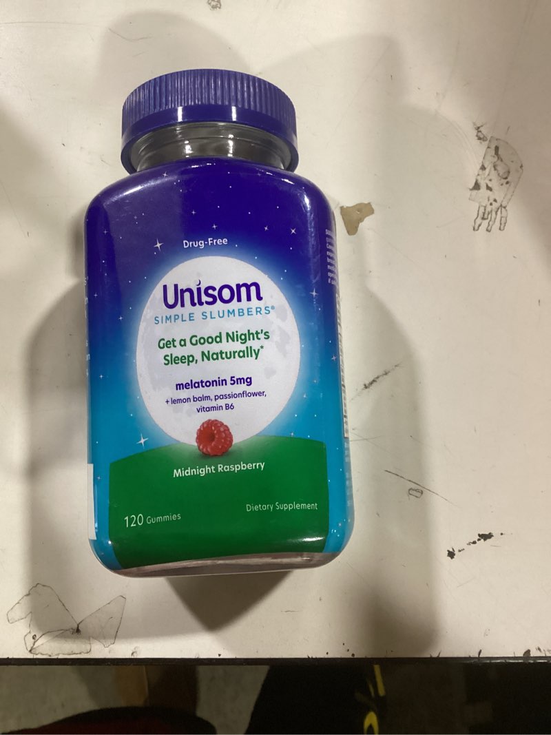 Condition photo showing New/Like New for Unisom Simple Slumbers Drug-Free Sleep Aid Gummies, Melatonin 5mg, Sleep Support for Adults, Midnight Raspberry Flavor, 120 Count