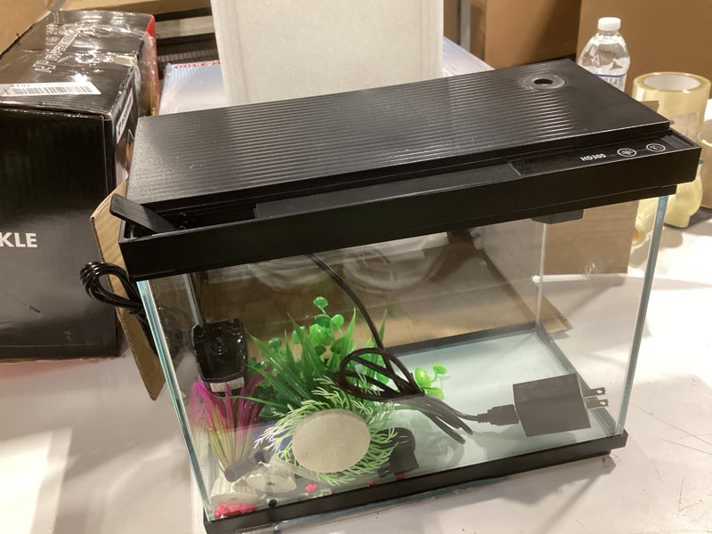 Condition photo showing Good Condition for vehipa fish tank, 2.4 gallon fish aquarium, fish tank starter kit with smart humidifier, temperature display, 7-color lighting, 3 in 1 quiet pump with filteration & oxygenation & circulation black 2.4 gallon