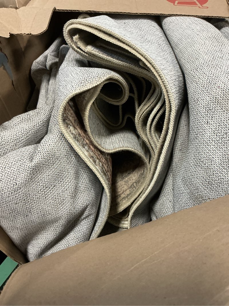 Condition photo showing As Is for Machine Washable Rugs for Living Room: 9x12 Area Rugs for Bedroom Vintage Stain Resistant Non Slip Low Pile Lightweight Boho Carpet for Kitchen Dining Room Farmhouse Kids Room Nursery 9' x 12' (Rectangular) Brown and Grey