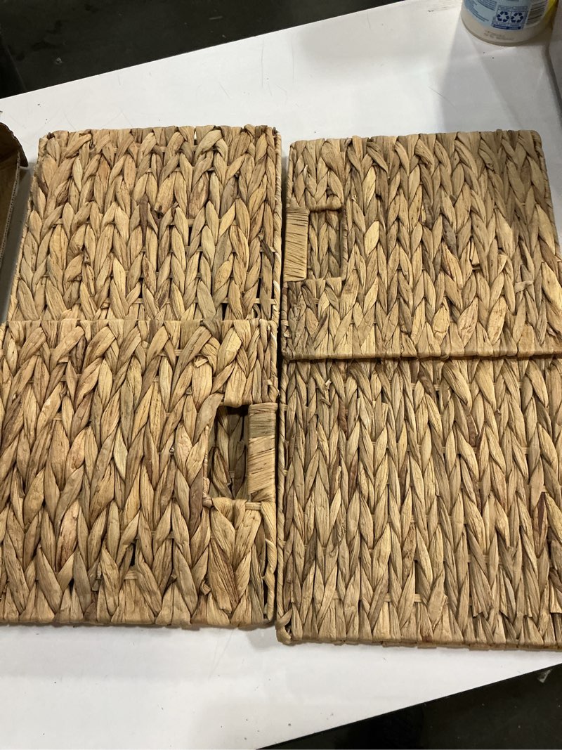 Condition photo showing Good Condition for set of 2 storage baskets wicker cube baskets foldable handwoven water hyacinth laundry organizer,10.5 * 10.5 inches woven baskets, wicker storage basket, water hyacinth storage baskets (2)