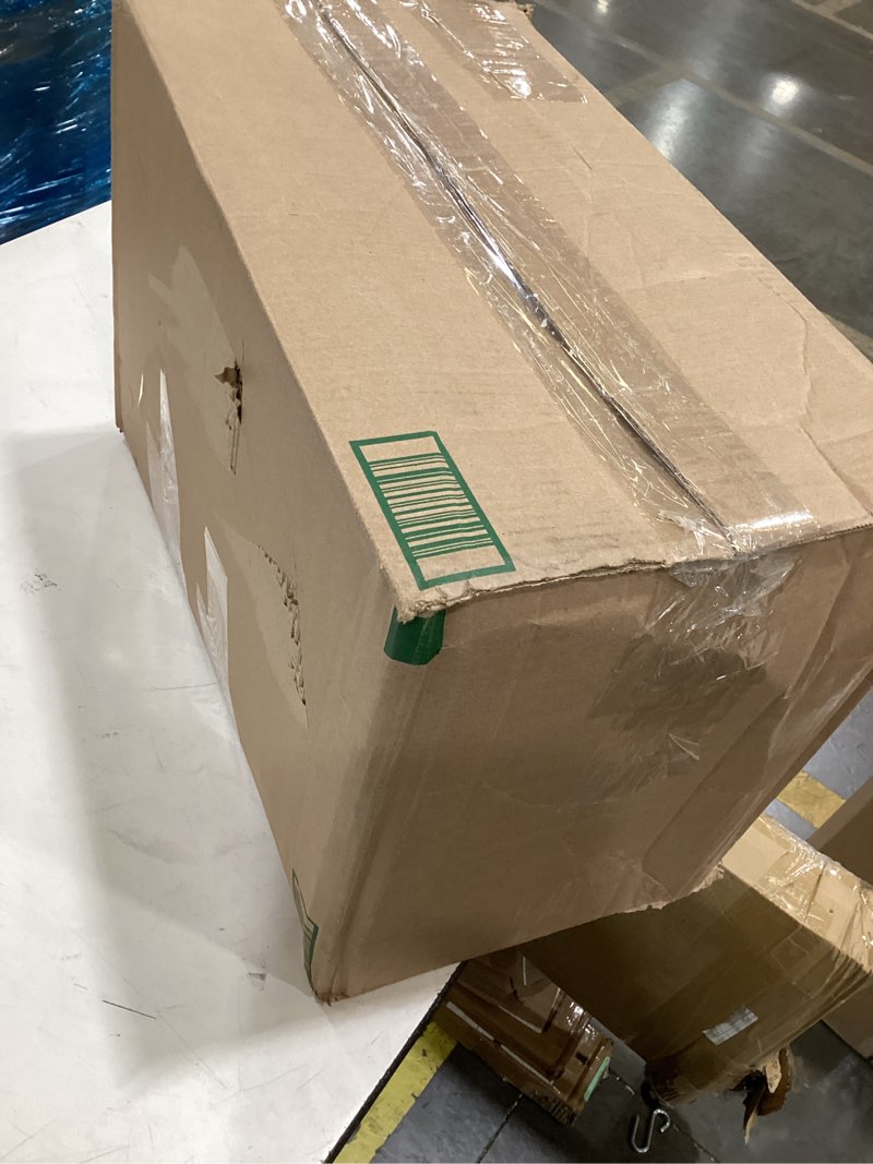 Condition photo showing As Is for this appears to be a brushed gold steel fixture, potentially a chandelier part or modern decorative bowl, packaged with protective foam and paper filler.