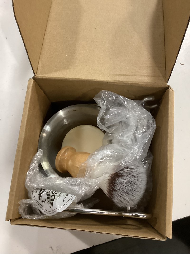 Condition photo showing As Is for Anbbas Faux Badger Shaving Brush,Stainless Steel Shaving Razor and Brush Stand, Shaving Bowl and 100g Natural Soap Puck Refill,4in1 Wet Shave Kit for Men Beech-Upgrade