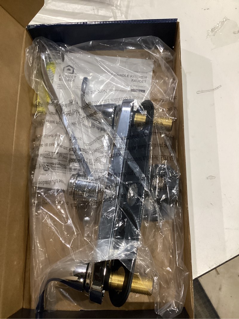 Condition photo showing Good Condition for project source dover chrome double handle deck-mount kitchen faucet (includes deck plate)