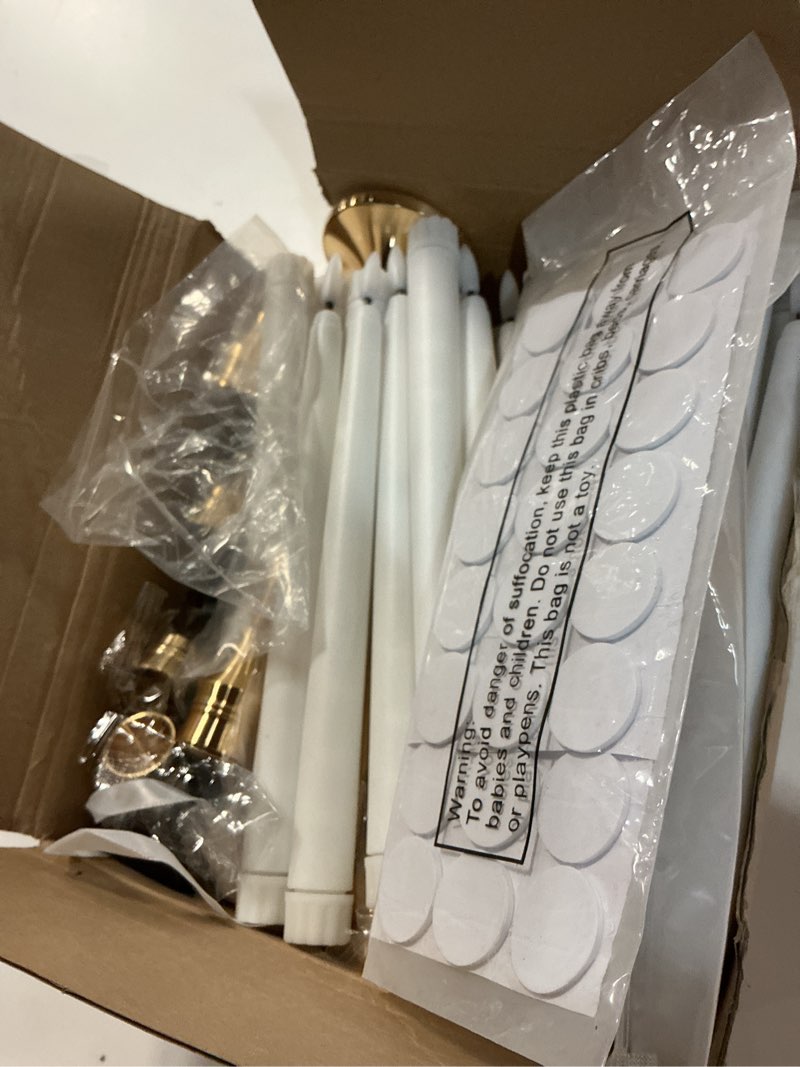 Condition photo showing Good Condition for glooglitter 30 set(60 pcs) gold candle holders with led flameless taper candles bulk include metal taper candlestick holder battery operated flickering candle with 2 timer for christmas wedding gift 30 stylish