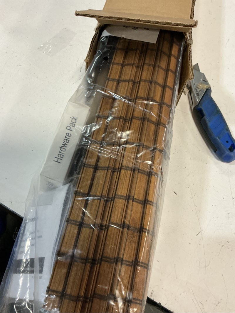 Condition photo showing Good Condition for lazblinds cordless blackout bamboo roman shades, room darkening blinds for interior windows, thermal insulated roll up bamboo blinds for home & patio, 23" w x 64" h, penang teak blackout - penang teak 23" w x 64" h