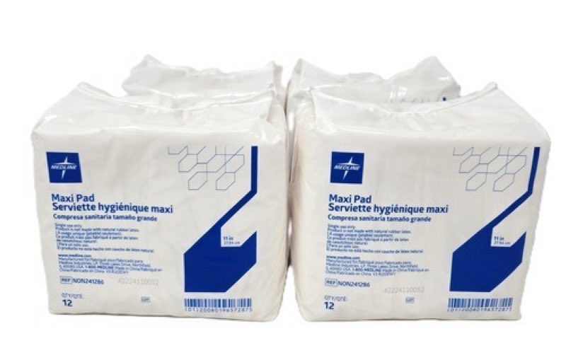 medline maxi sanitary pads with adhesive strip, 11", individually wrapped (pack of 288)