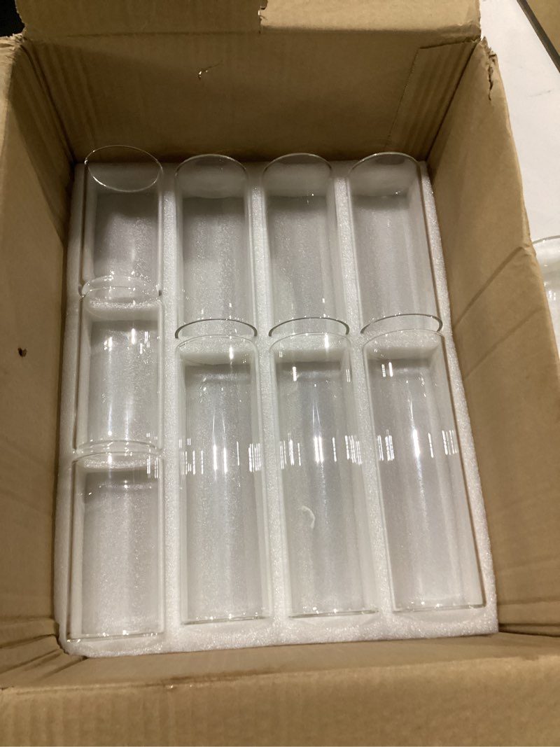 Condition photo showing New/Like New for set of 18 clear glass cylinder vases for centerpieces - tall glass hurricane candle holders, 2.6 inch diameter round vases for wedding, event & table decor with pillar floating candles