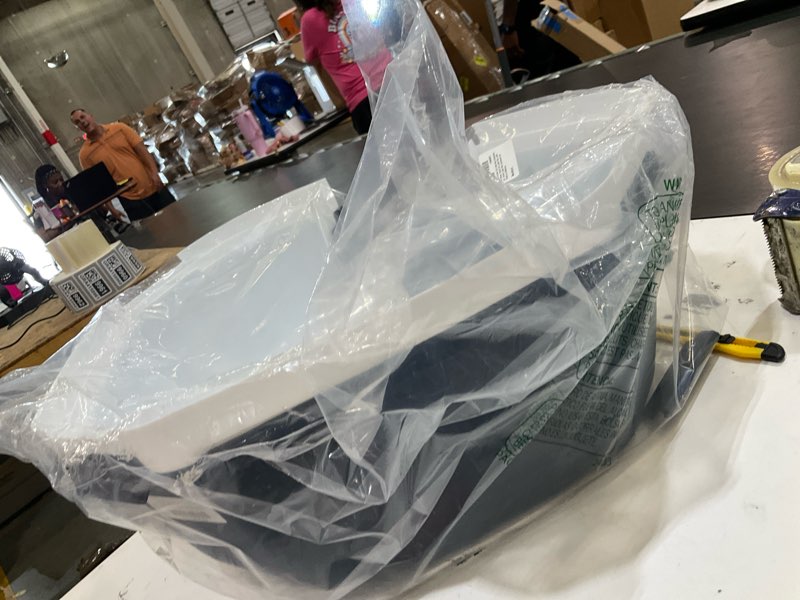 Condition photo showing As Is for iris usa cat litter box - enclosed corner litter box with scoop, hooded litter tray for corners, space-saving covered litter box, odor defensive, navy/white corner enclosed navy