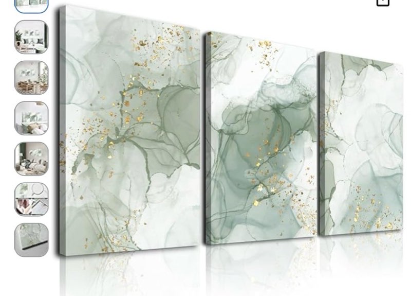 sage green wall art set of 3,abstract green wall decor living room,minimalist modern framed wall art marble line beige gold green canvas artwork paintings,boho room decor,bedroom bathroom office artwork,12"x16
