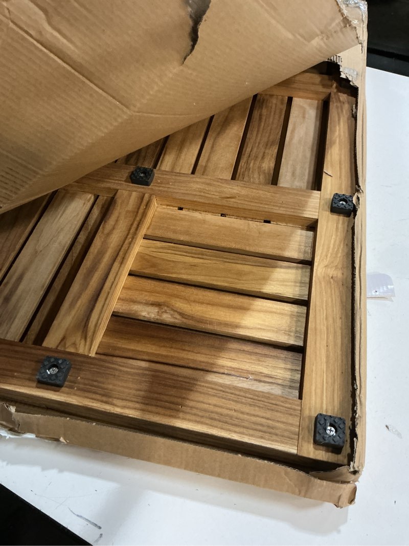 Condition photo showing Good Condition for Utoplike Teak Wood Bath Mat, 32 x 20 inch Large Wooden Shower Mat for Bathroom, Non Slip Wood Floor Sturdy Mat for Inside Shower Luxury Spa Home or Outdoor 32" x 20" (Rectangular)