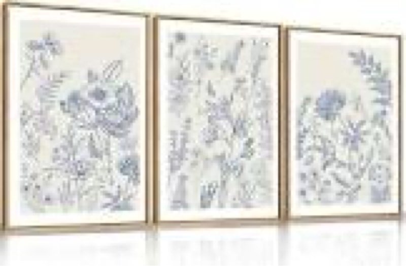 aryroi modern chinoiserie white daisy floral framed canvas wall art set,watercolor natural beige wil