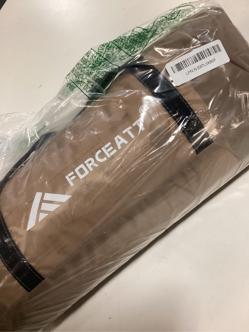 Condition photo showing As Is for forceatt 12x14ft waterproof camping tarp with 2 poles, sun shelter for car, tent, hammock in camping, hiking, backpacking, garden and traveling brown & khaki