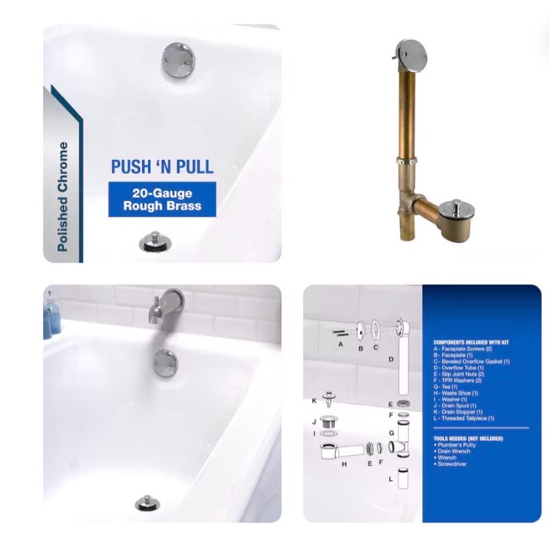 dearborn 1-1/2-in polished chrome push n' pull brass/polished chrome push-pull drain with brass