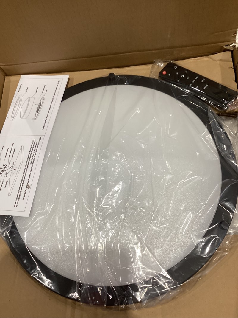 Condition photo showing Good Condition for kalium led ceiling light with remote 16 inch flush mount ceiling light fixture, 32w 3000k-6000k adjustable color temperature, dimmable lighting fixtures for kitchen bedroom hardwired installation 1pack matte black 16inch