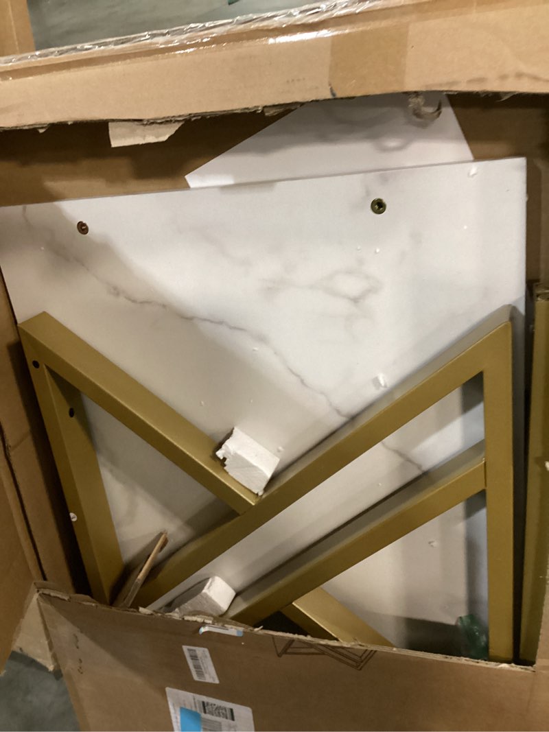 Condition photo showing As Is for Coffee Table Living Room Table White Center Table, Simple Modern Faux Marble Rectangular Tea Tables with Sturdy Gold Metal Frame,Industrial Wooden Coffee Table for Bedroom Home Office White Marble