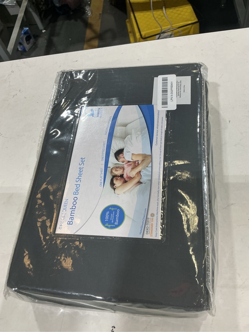 Condition photo showing New/Like New for hotel sheets direct 4 piece bed sheet set queen size, 100% viscose derived from bamboo sheets set with 2 pillowcases, cooling & breathable luxury bedding, moisture-wicking & silky soft, dark gray 04 - dark gray queen