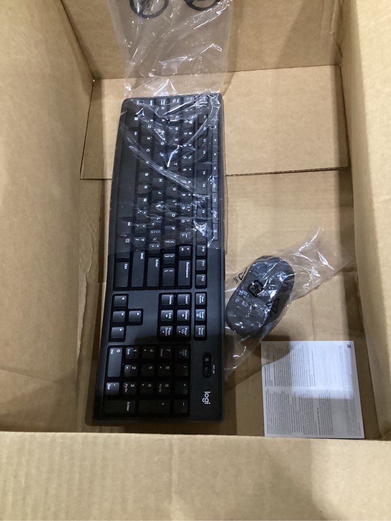 Condition photo showing As Is for logitech mk270 wireless keyboard and mouse combo for windows, 2.4 ghz wireless, compact mouse, 8 multimedia and shortcut keys, 2-year battery life, for pc, laptop - black black 1 pack combo