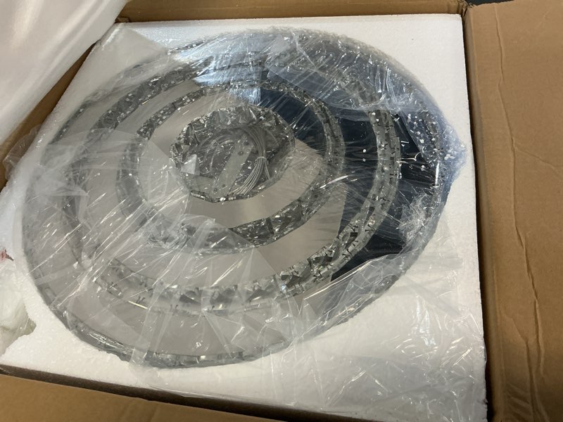 Condition photo showing Good Condition for 3-ring crystal led chandelier modern ring pendant light,47w cool white (4500k-6000k) k9 crystal&stainless steel, adjustable height for dining room kitchen island living room foyer 3r cool white silver