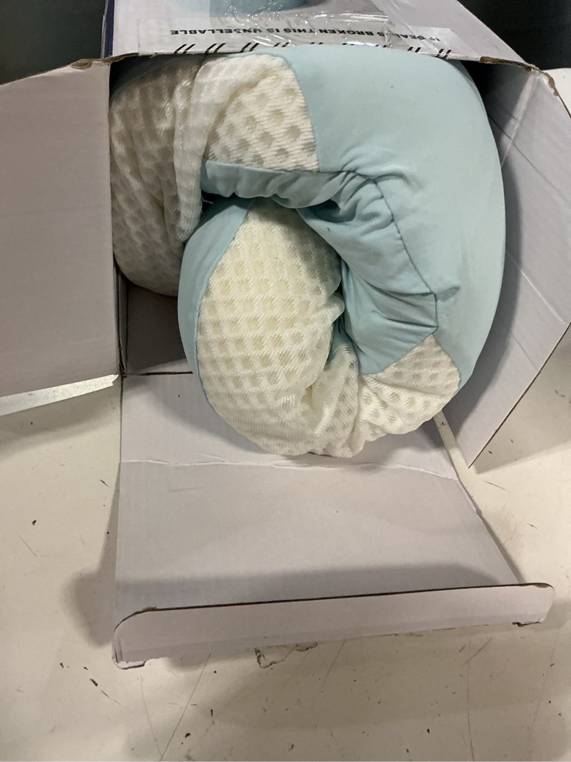 Condition photo showing Good Condition for joyenergy ergonomic cervical pillow, contour design for side & back sleepers, memory foam orthopedic cervical shape gently cradles head & provides neck support & shoulder pain relief (blue) blue bean