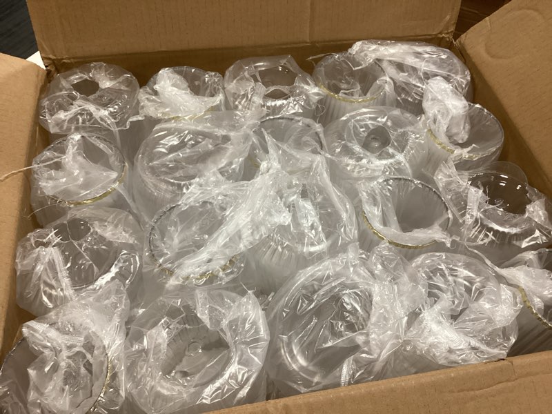 Condition photo showing Good Condition for Lueumxc 40 Pack Plastic Ribbed Wine Glasses, 14Oz Origami Disposable Wine Glasses Unbreakable Clear Plastic Cocktail Glasses Recyclable Shatterproof Reusable Wine Cups (14oz-Gold Rim 40pack) 14oz-gold rim-40pack