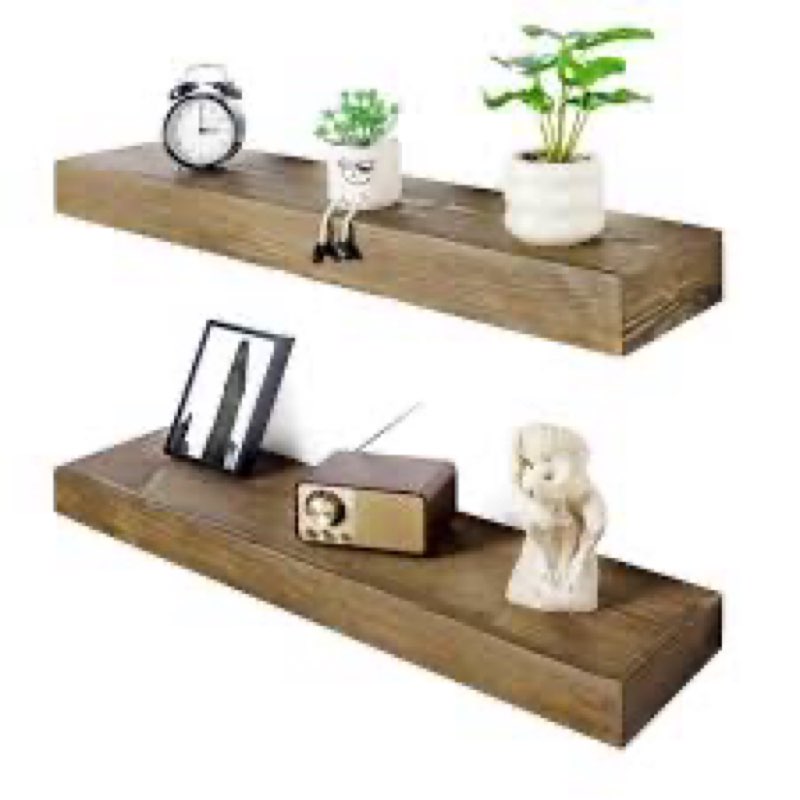 Floating Shelves 3 inch Thick for Wall Set of 2,Solid Pine Wood Wall Mount Shelf for Kitchen Living Room Bedroom Bathroom,8" D x 60" L x 3" H-Gold Oak