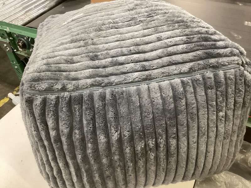 Condition photo showing As Is for MeMoreCool Square Stuffed Pouf Ottoman Foot Rest, Stripe Furry Floor Pouf Foot Stool with Foam Chunk