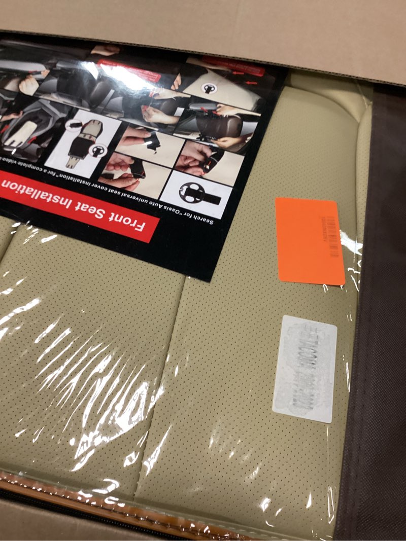 Condition photo showing Good Condition for Coverado Front and Back Seat Covers for Cars, Nappa Leather Car Seat Covers, Automotive Seat Covers for Trucks, 5 Seats Waterproof Carseat Protector Car Seat Cover Beige, Universal Fit for Most Cars beige FullSet