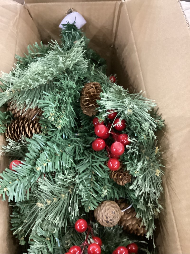 Condition photo showing As Is for Set of 2 Pathway Christmas Tree Urn Filler, Lighted Artificial Mini Xmas Trees with Lights, Outdoor Christmas Decorations for Porch, Driveway, Yard (9 Pine Cones)