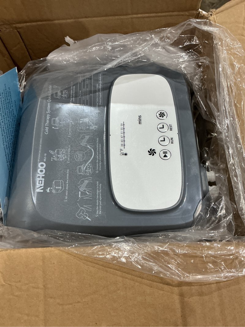 Condition photo showing As Is for cold therapy system, including an extra large pad, programable ice therapy machine for knee or hip, post-surgery continuous cryotherapy cold pack hip/large knee pad