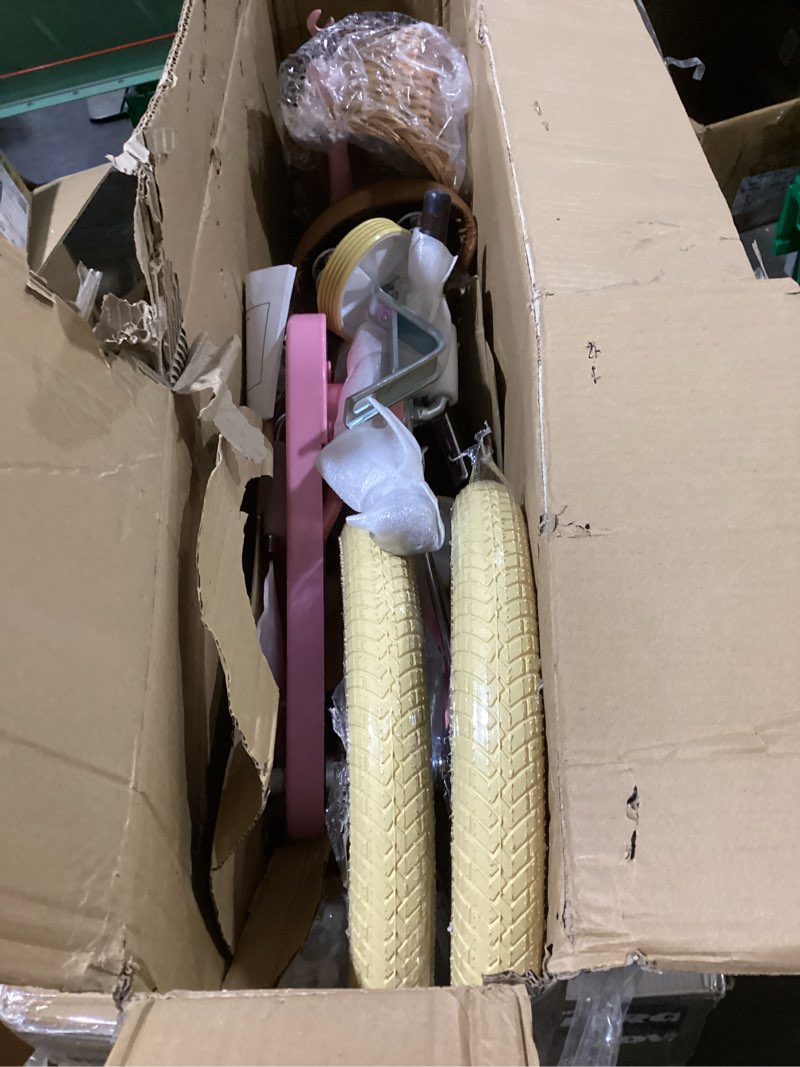 Condition photo showing Good Condition for Petimini Vintage Kids Bike for Girls, 12–20 Inch Classic Bicycle with Wicker Basket & Bell, High Tensile Steel Frame, Training Wheels (12–18”), 85% Pre-Assembled, Retro Bike for Outdoor Riding Pink 16 Inch With Training Wheels & Kickstand