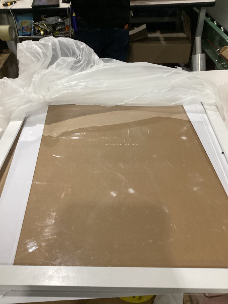 Condition photo showing As Is for damaged lavie home 20 x 24 poster frame white, display pictures 16x20 with mat or 20x24 without mat, stable and sturdy picture frame and polished plexiglass, horizontal and vertical format of the wall?1 pack? 20x24 white