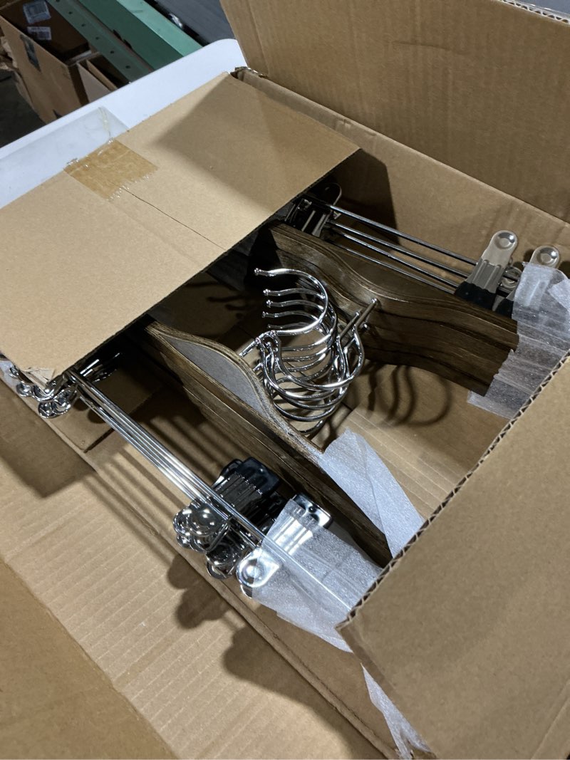 Condition photo showing New/Like New for TOPIA HANGER Wooden Pants Hangers,Slim Natural Wood Skirt Hangers with Anti-Rust Hook and Adjustable Metal Clips, Perfect for Skirts,Pants,Slacks-10 Pack-CT17A Antique 10 Pack