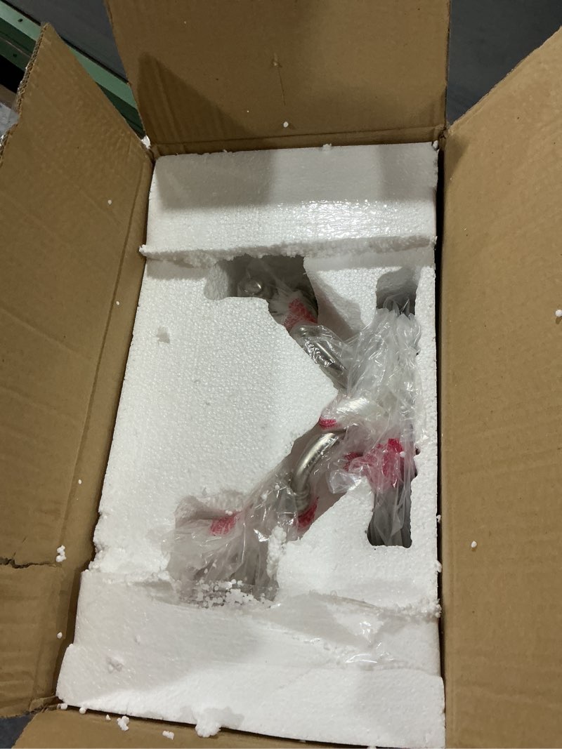 Condition photo showing Good Condition for aspen creative 62021-2, two-light metal bathroom vanity wall light fixture, 15 1/2" wide, transitional design in satin nickel with frosted glass shade satin nickel 2-light