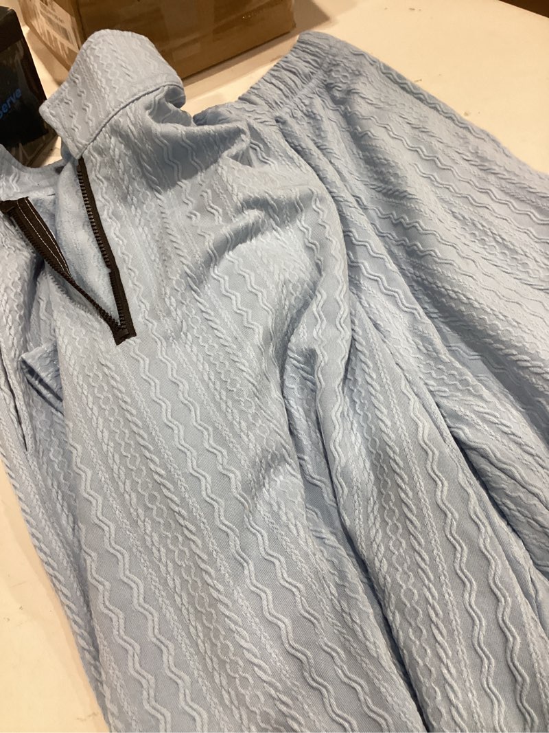 Condition photo showing Good Condition for haloumoning boys 2 piece summer outfits kids quarter zip polo shirt and shorts set athletic tracksuit 5-14 years sky blue 11-12 years