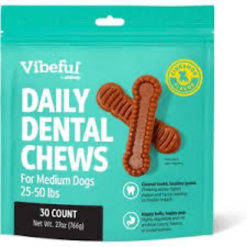 (BEST BY MAR 08/2026) Vibefui DAILY DENTAL CHEWS For Medium Dogs 25-50 lbs 30 COUNT 