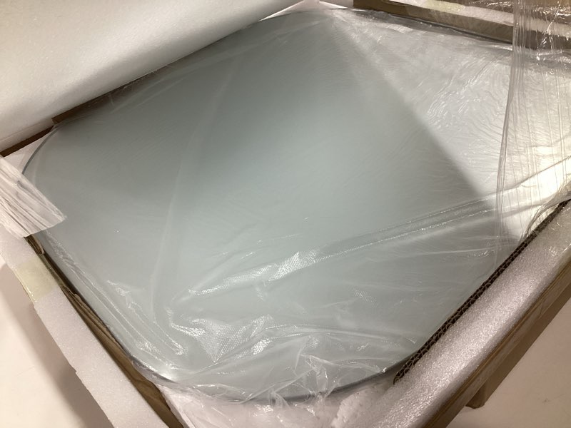Condition photo showing As Is for 20" frameless square bathroom mirror, tempered glass wall mirror, hd vanity mirror for entryway, living room & home decor, polished rounded edges, 1/5" thick square 20"l x 20"w